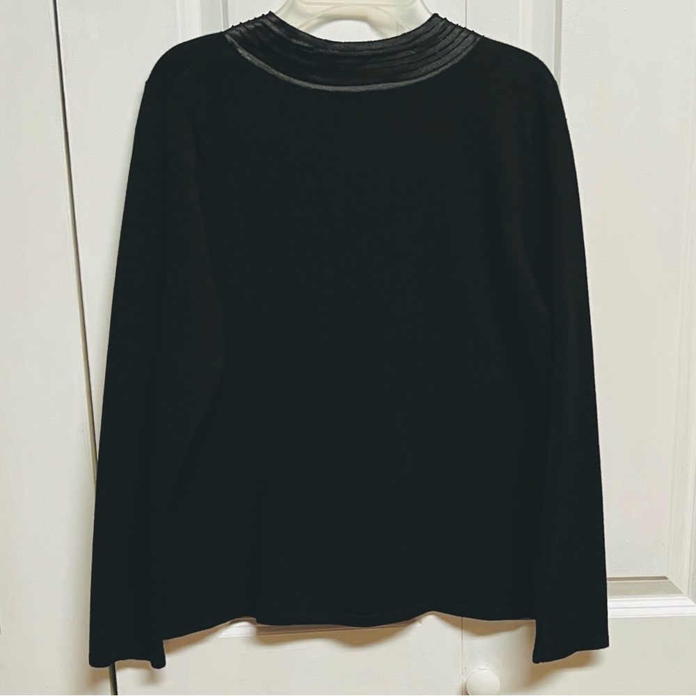 Black Satin-Trim Cardigan Sweater Petite Size PL - Picture 5 of 7